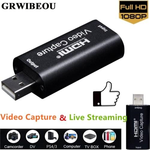 HDMI Video Capture Card Video Capture Card Streaming VHS Board Capture USB 2.0 Card Grabber Recorder Box for PS4 Game DVD Camera