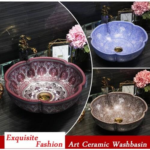 Simplicity Art Ceramic Washbasin Bathroom Sink Lavatory Sink For Toilet Shampoo Basin Round Countertop Basin Matching Set Drain