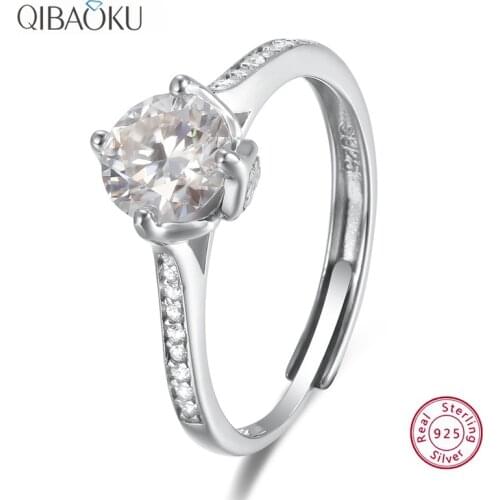 Moissanite Rings Real 925 Sterling Silver Open Adjustable Ring with Diamonds Jewelry for Women Engagement Wedding Ring