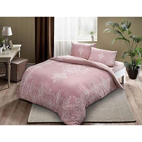 Tac Double Ranforce Duvet Cover Set Harper Dried Rose-Duvet cover: 200x220 cm Bed sheet: 240x260 cm Pillow Case: 50x70 cm (2 Pcs