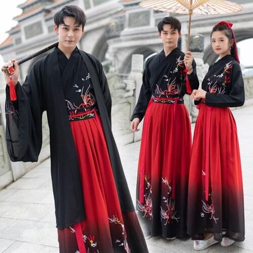 Men And Women Couple Hanfu Swordsman Chinese Ancient Costume Hanfu Dress Knight Style Tang Suit Fairy Embroidery Costume DWY2826