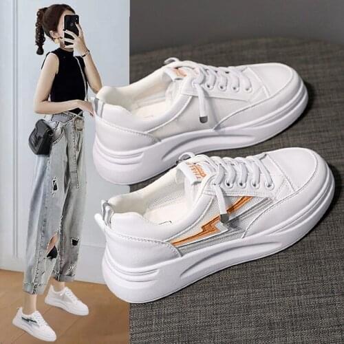 Mesh Flat Women Shoes Summer Shoes Women Fashion Hollow Breathable Lace-Up Casual Ladies Shoes White Students Platform Sneakers