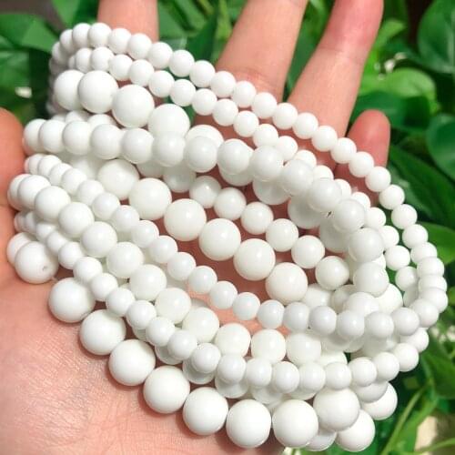 Wholesale Natural Tridacna Stone White Round Chalcedony Stone Loose Beads for Jewelry Making Diy Bracelet 4 6 8 10 12MM 15.5"