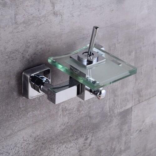 LANGYO Glass and Brass Faucet Wall Mounted Basin Tap for Bathroom Single Handle Modern Waterfall Bathtub Faucet LH-8003