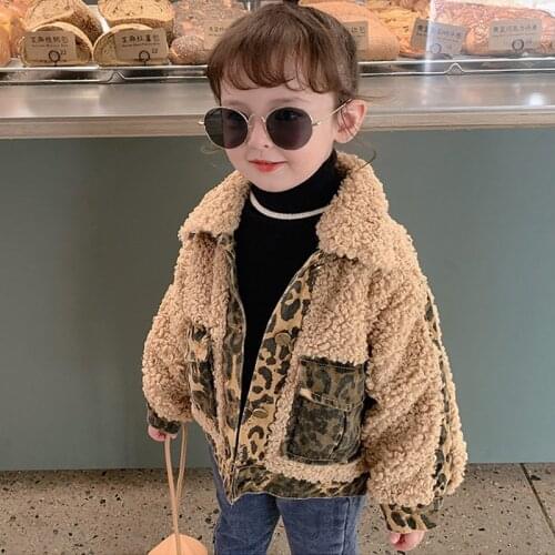Leopard Fur Woolen Coats for Girls Age 2 4 5 6 7 8 Year Childrens Jackets Lambs Wool Coats Kids Fleece Outerwear Girls Clothing