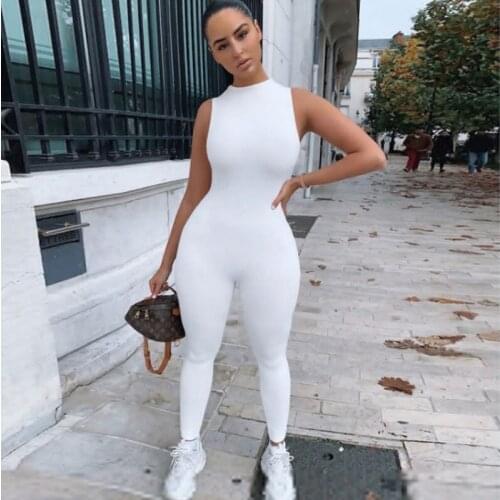 Summer Fashion Women Sleeveless Jumpsuit Bodycon Solid White Black Grey Rompers Trousers