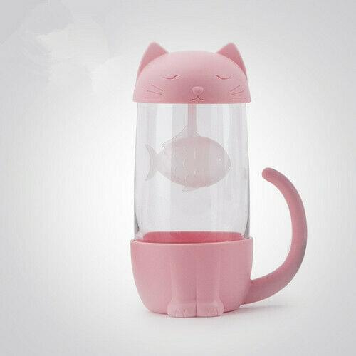 Cute Cat Water Glass Bottle Infuser Filter Juice Tea Cup Mug Car Portable Office