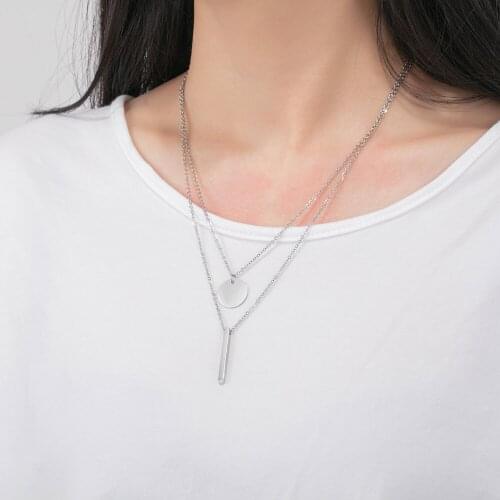 Personalized Initial Letter Necklace With Vertical Bar for Women Mother Multilayer Stainless Steel Chain Necklaces Pendants