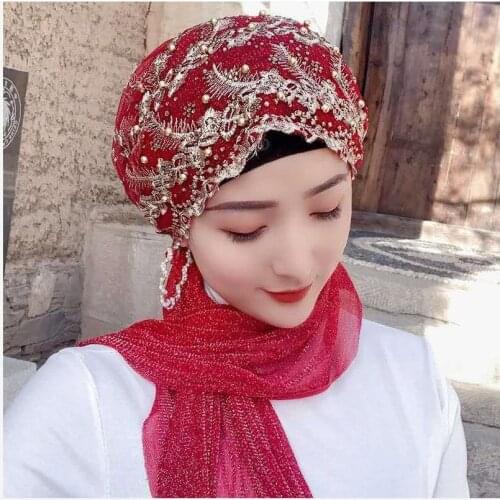 Fashion Hijabs Muslim Islamic Scarf Scarves for Woman Long Underscarf Moslima Solid Color with Bead Prayer Turbante