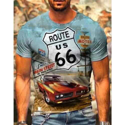 2021 Mens Casual Breathable Summer T-shirt Us Highway 66 3d Printing Clothing Custom Loose Large Size T-shirt