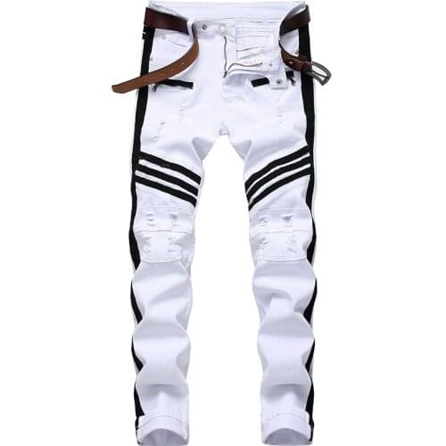 2021 Men Skinny BikerJeans Fashion White Denim Trousers Male Spring Autumn Slim Fit Casual Pants Pantalones Hombre Homme