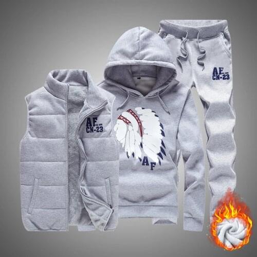 3PCS Vest Suit Men Tracksuit Winter Mens Set Fleece Vest+Hoodie+Pants Streetwear Fashion Casual Track Suit Men Clothing Hoodies