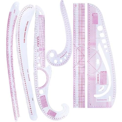 6PCS Sewing Rules French Curve Set Cutting Ruler Clothing Sample Metric Yardstick Sleeve Arm Curve Cut Cutting Knife Ruler
