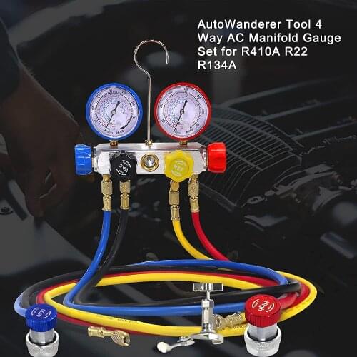 AC R134A HVAC R410A Manifold Gauge Set Hose Kit 410A 134A R404A R22 Diagnostic Manifold Gauge 5FT Hose Tank Adapters Adjustable