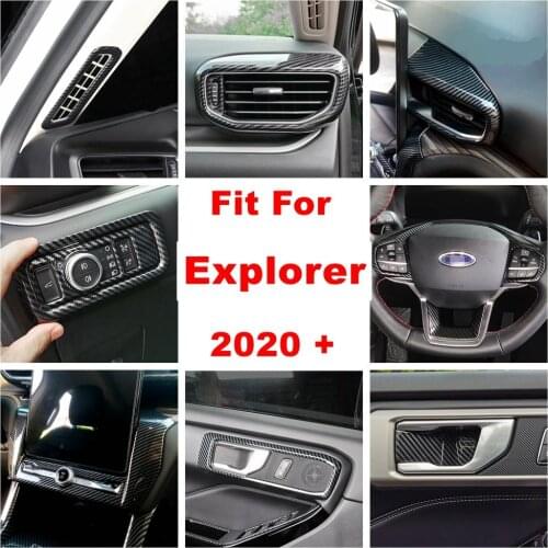 For Ford Explorer 2020 2021 Pillar A Air AC Head Lamp Steering Wheel Gear Handle Frame Cover Trim ABS Carbon Fiber Accessories