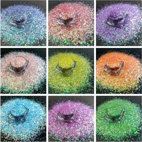 Neon Holographic Flakes Shape Chunky Nail Glitter Sequins Laser Sparkly Flakes Slices Manicure Nails Art Decoration Supplier