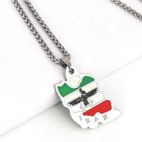 Iran Map Iran National Flag stainless steel pendant necklace , country map jewelry