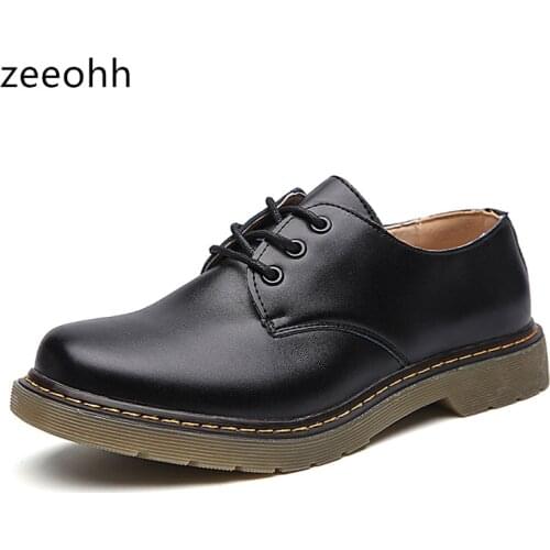 Zeeohh 2019 Unisex Casual Leather Botas Men Black lace up Couple shoes Men Mar Shoes Work Safety oxfords size 35-44