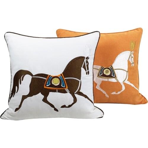 Home Luxury Cushion Cover White Horse Embroidery Living Room Bedding Sofa Lumbar Pillow Case Fall Decor 30x50cm Dropship
