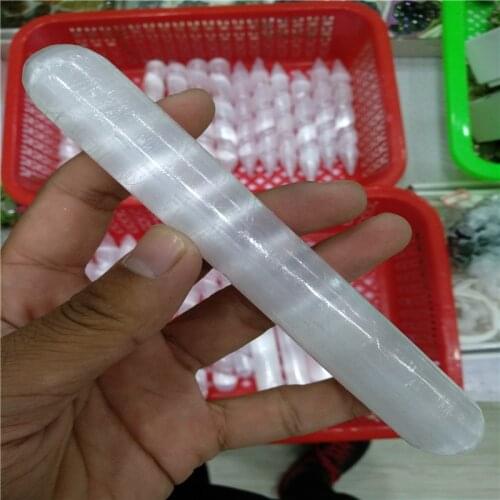 Selenite Crystal Massage Wand 6.5" Smooth Polished Round Heal Reiki CHARGE Prote 1pcs
