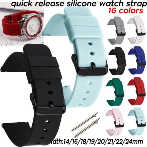 Universal 14 16 18 19 20 21 22mm 24mm Soft Silicone Watch Band Smart Watch Strap Waterproof Sports Rubber Watchband Bracelet