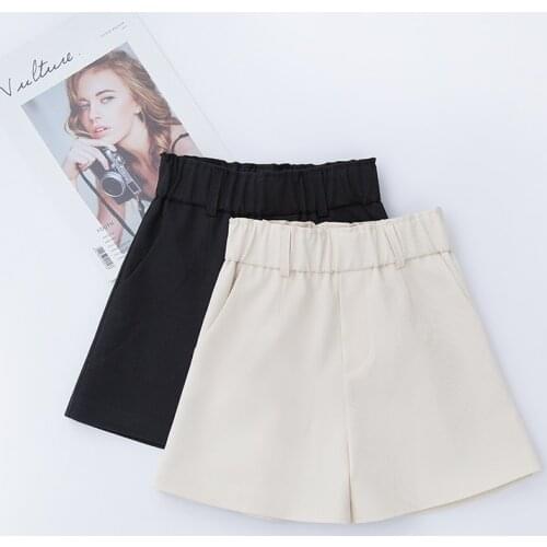 Spring and summer 2020 South Korean new versatile wear black high waist loose thin wide leg casual A-line shorts for women