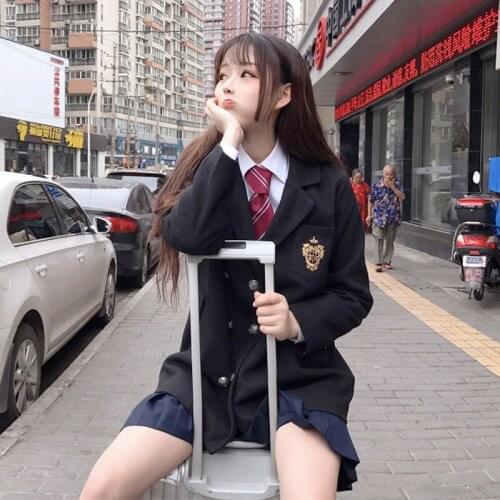 Japanese JK Uniforms College Wind Badge Embroidered Baggy Small Suit Woolen Coat Jacket Womens Clothing school girl uniform