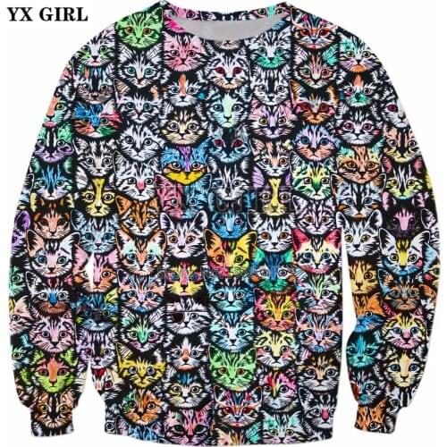 YX GIRL Drop shipping 2018 New Fashion Crewneck Sweatshirt Animal cute cat Collage 3d Print Mens Womens Casual Pullover