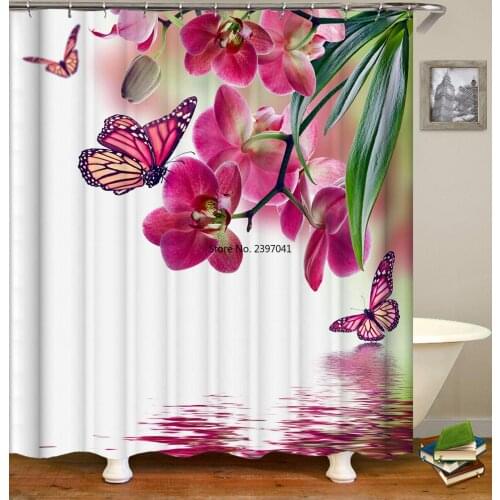 Bathroom Curtain Flower Butterfly Pattern Home Decor Waterproof Polyester Shower Curtains Bath Screen 180*180cm & 180*200cm