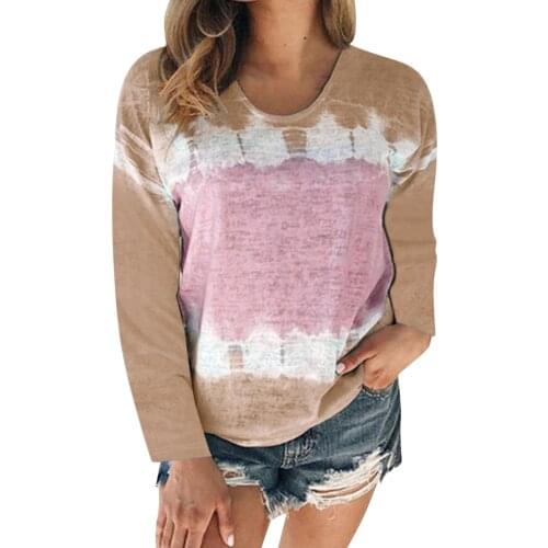 Harajuku Tops Womens Color Block Tie-Dye Patchwork Crew-Neck T-Shirt Casual Tee Tops блузка женская camiseta mujer футболка