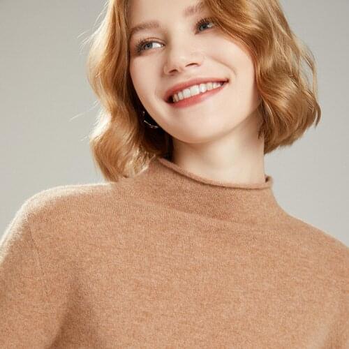 2021 New Winter High Quality 100% Pure Wool Loose Sweater Womens Pullover Female Half High Collar Knitted Jumper Ladies Tops