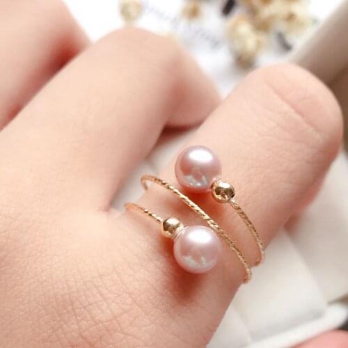 Natural Pink Pearl Rings Handmade Jewelry Gold Fiilled Femme Anillos Anel Boho Jewelry Joyas Aneis Gold Rings for Women