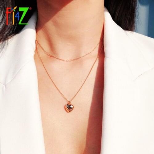 F.J4Z 2021 Trend Necklace for Women Mini Love Heart Pendant 2layers Chain Short Collar Necklace Lady Jewelry Gifts Wholesale