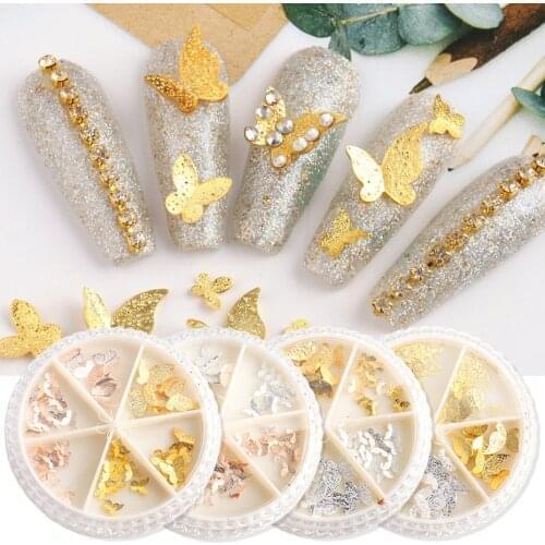 1 Box Butterfly 3D Nail Metal Slice Alloy Solid Multicolor Mixed Styles Butterfly Jewelry Nail Art Decoration For Manicure