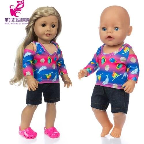 17 inch Baby Doll Fish Sea Pattern Beach Shirt pants 18 Inch American Og Girl Doll Clothes Summer Outfits