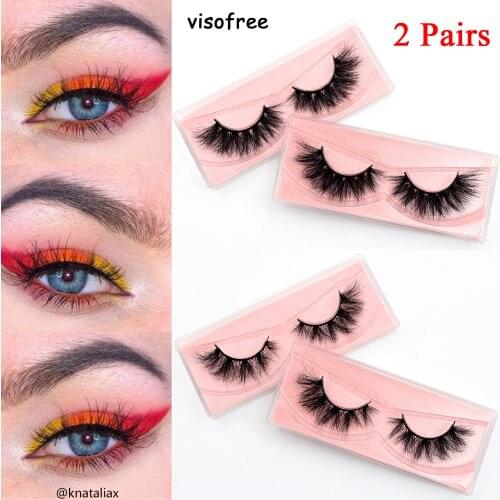 2 Pairs Visofree 3D Mink Eyelashes Fluffy Dramatic Eyelashes Makeup Wispy Mink Lashes Thick Long 5D Mink False Eyelashes Lashes
