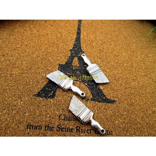 20pcs brush charms silver tone 3D brush charm pendants 28x8mm