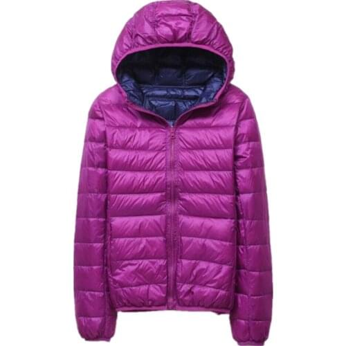 2021 Womens Jackets Brand Down Jackets Ultra Light Hooded Basic Jacket Feather Famale Jackets Double Side Reversible Warm Coat