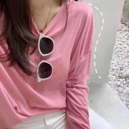 2021 Summer Candy color Tshirt Women casual o neck long sleeve pullovers Elegant Spring Oversized tops streetwear Drop shipping