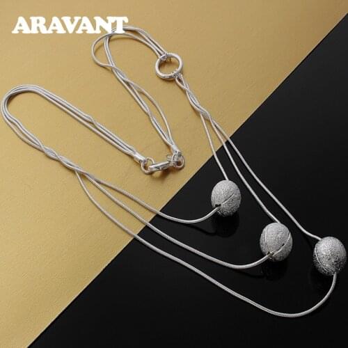 2020 New 925 Silver Three Layered Sanding Ball Choker Necklace Chains For Women Wedding Fashion Jewelry Accessories