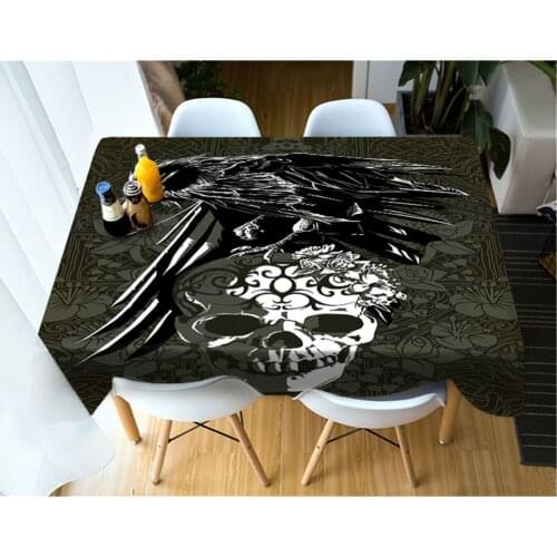 3D Creative Skull Pattern Tablecloth Waterproof Cloth Thicken Rectangular and Round Table Cloth for Halloween