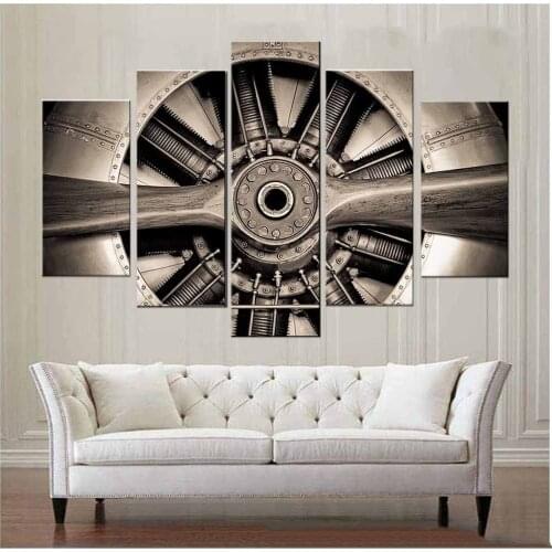 No Framed Canvas 5Pcs Turbine Plane Propeller Jet Engine Closeup Wall Art Posters Pictures Paintings Home Decor for Living Room