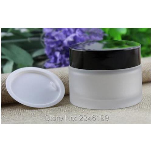 50G 50ML Frost Glass Jar, Black Plastic Cap Skin Care Cream Jar With Screw Cap And Plastic Inner Lid, 12pcs/lot
