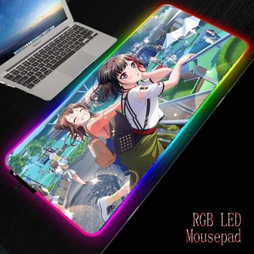 Mairuige Girls Band Anime Large LED RGB Gaming Mouse Pad 2M Elbow USB Data Cable Mousepad Computer Keyboard Pad Mat XXL for Csgo