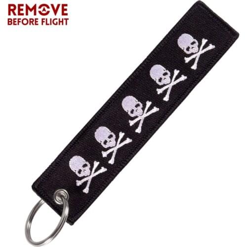 REMOVE BEFORE FLIGHT Car Keychain Embroidery Dangerous Skull Motorcycles Key Fobs Bijoux For Aviation Gifts Tag Luggage 1PC