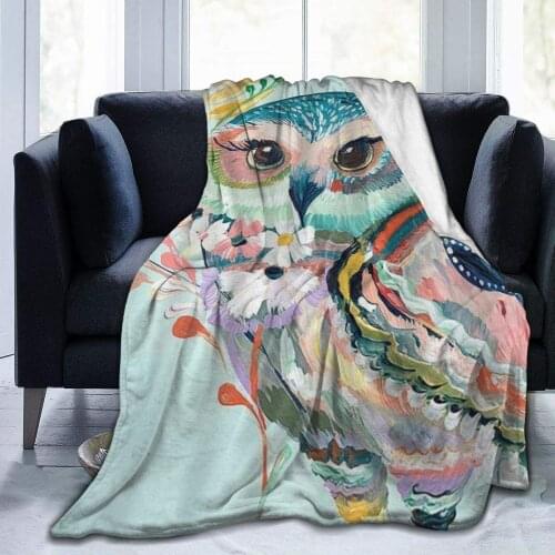 Throw Blanket for Kids Teens Adults Soft Warm Cartoon Owl Flowers and Wild Animals Owls 3D Oil Paintinging Microfiber All Season