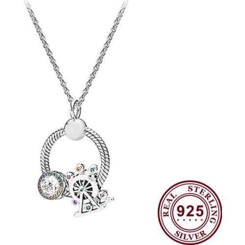 100% S925 Sterling Silver O Pan necklace Colorful Rainbow Ferris Wheel String Decorated With Lucky Valentines
