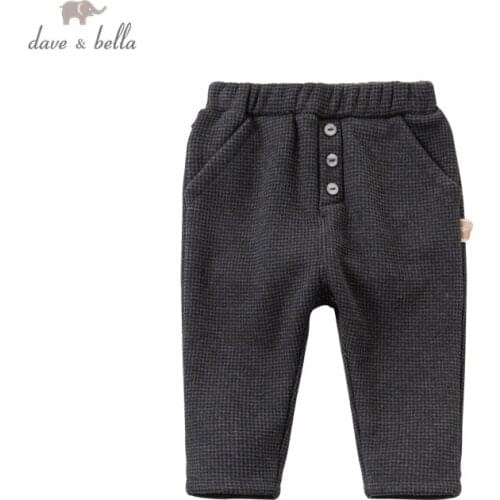 DB14880 dave bella winter baby boys fashion plaid padded pants children full length kids pants infant toddler trousers