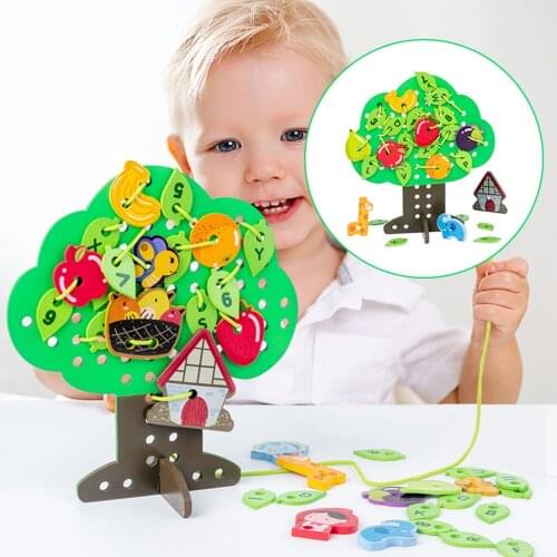 Wooden Lacing Toy Toddler Fine Motor Skills Threading Game Activities