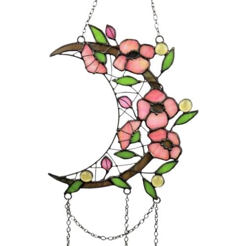 Exquisite 3D Moon Wrought Iron Flower Pendant Creative Art Wall Deco Yard Garden Wall Hanging Home Door And Window Decor Pendant